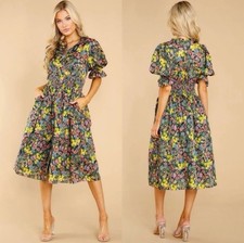 LoveShackFancy Christabel Midi Dress Night Sky Glow Floral Pattern Size XS
