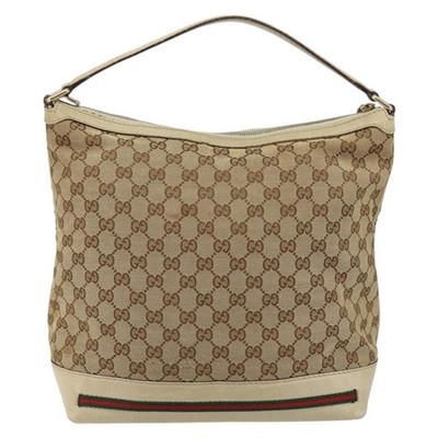GUCCI GG Canvas Web Sherry Line Pretty Bag Beige Gold 257064 Auth