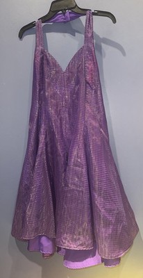 Medium Purple Metallic Stripe Part Dress, Swing Bottom Sleeveless Dress, Vintage