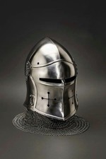 Medieval Knight Steel Men's Battle Bascinet Helmet With Avaintail Knight Battle
