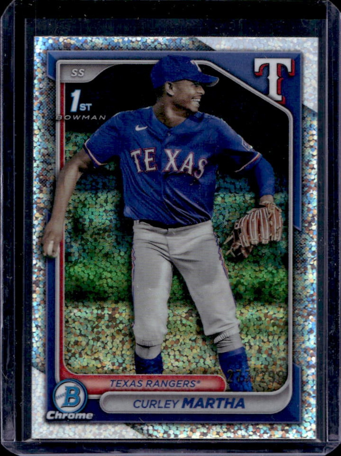 2024 Bowman Chrome Curley Martha Speckle Refractor 1st #227/299 Rangers