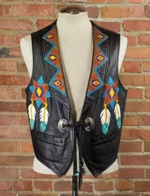 vintage NATIVE AMERICAN indian vest Leather 44 motorcycle WESTERN volcano