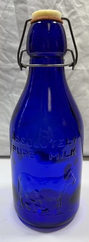 Vintage Cobalt Blue Glass Milk Bottle -Thatcher’s Dairy 1 Quart - Made in Italy