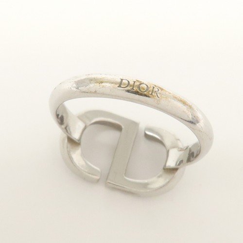 Christian Dior CD Logo Metal Rhinestone Ring Silver Authentic Used F/S - Picture 5 of 7