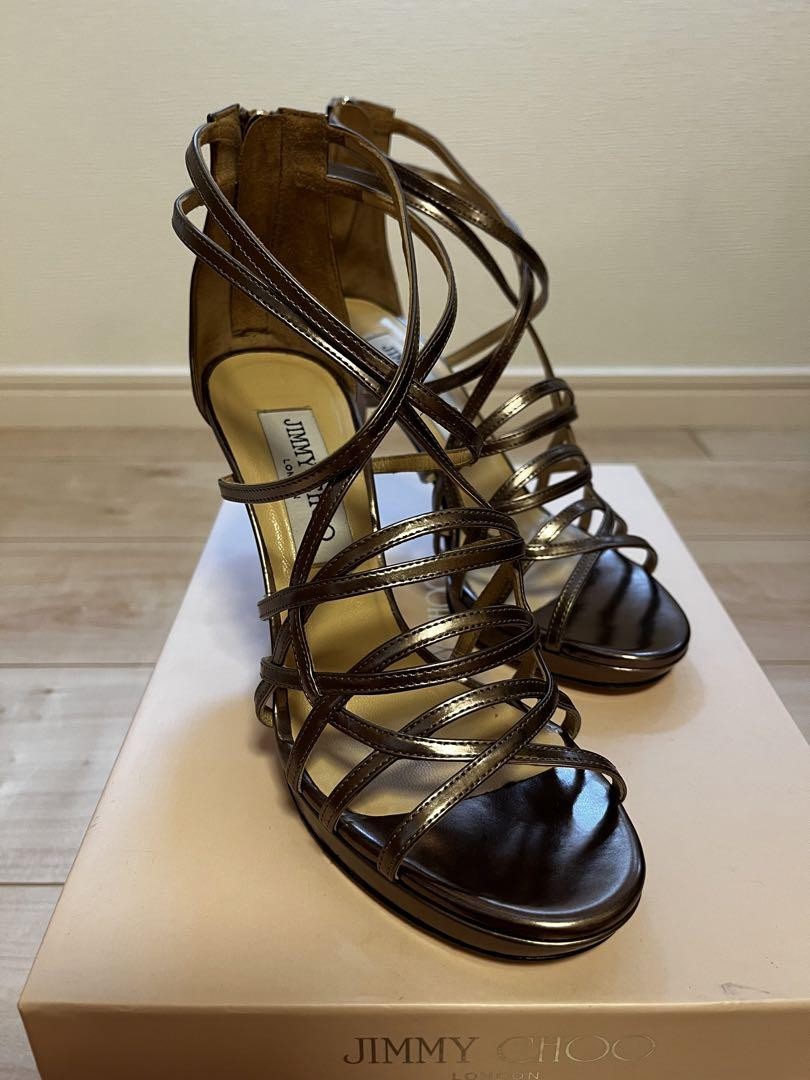 JIMMY CHOO Women's Mules Sandals Heel Leather Gold EU 35