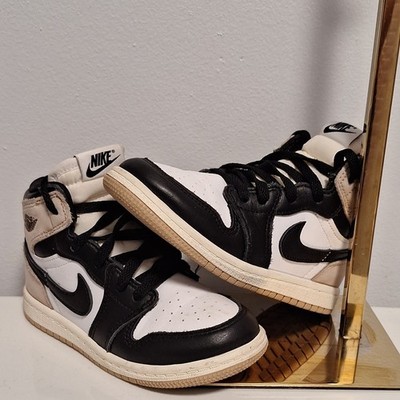 Nike Air Jordan 1 Mid Top Sneaker Kids US 10 Black White Beige Lace Up