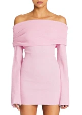 NWT $248 SER.O.YA "Galli" rib knit off-shoulder mini dress - ballet pink - sz S