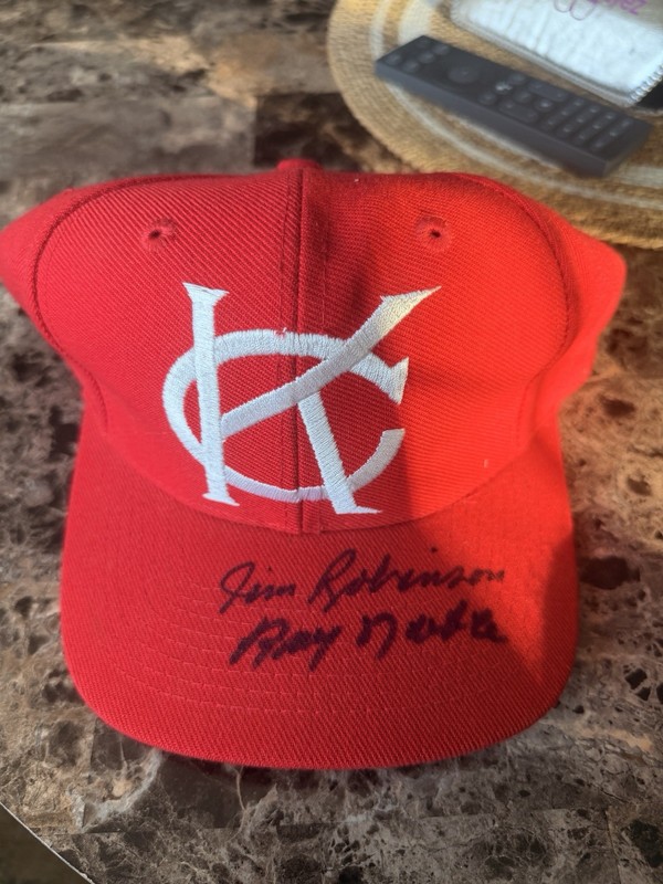 Signed Negro League Stars Hat, Jim Robinson And Ray Noble. K. C:  Monarchs