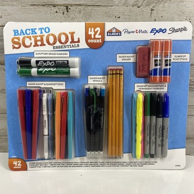 Back To School Essentials Set, 42ct - Pens, Pencils, Markers, Eraser and Glue