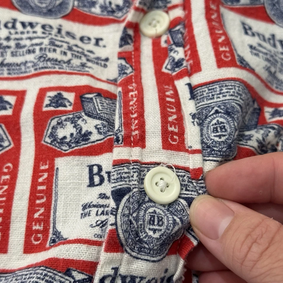 Camisa vintage años 60 70 Budweiser AOP estampado total abotonada talla pequeña Foto 3 de 4