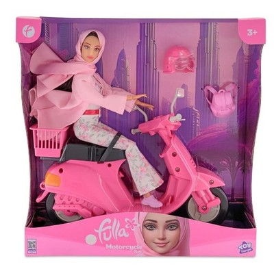 Fulla Doll Collection Pink Scooter Motorcycle Set Helmet Glass Toy Triangle Gift