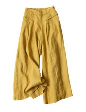 Womens Culottes Linen Blend Wide Leg Pants Elastic Waist Palazzo Trousers