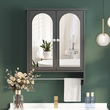 Black Bathroom Mirror Cabinet With Laundry Rack Wall Mounted For Bathroom Modern