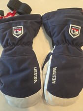 Hestra Army Leather Heli Ski Mittens Size 10 Navy Used Skiing Snowboarding