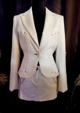 Bebe Vintage White Blazer Mini Skirt Suit Set - Size 4 Y2K Tailored Career Wear