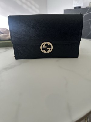 Gucci Leather Interlocking G Dollar Wallet on Chain schwarz