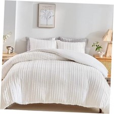 Boho Duvet Cover Set Size, Striped Textured Tufted Bedding Set, 3 Queen White