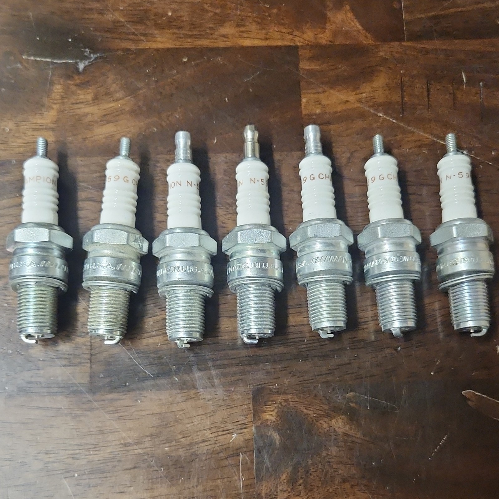 Set of 7 Vintage Champion N-59G Spark Plugs - NOS Gold Palladium -Racing Go-Kart