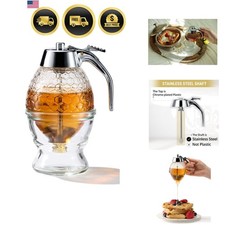 Stainless Steel Shaft Honey and Maple Syrup Dispenser - No Drip Glass Honeyco...