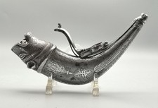 ANTICA FIASCHETTA PORTA POLVERE DA SPARO CON PARTICOLARI IN ARGENTO