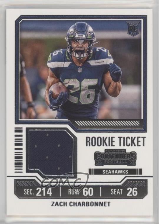 2023 Panini Contenders Rookie Ticket Swatches Zach Charbonnet #TS38 RC