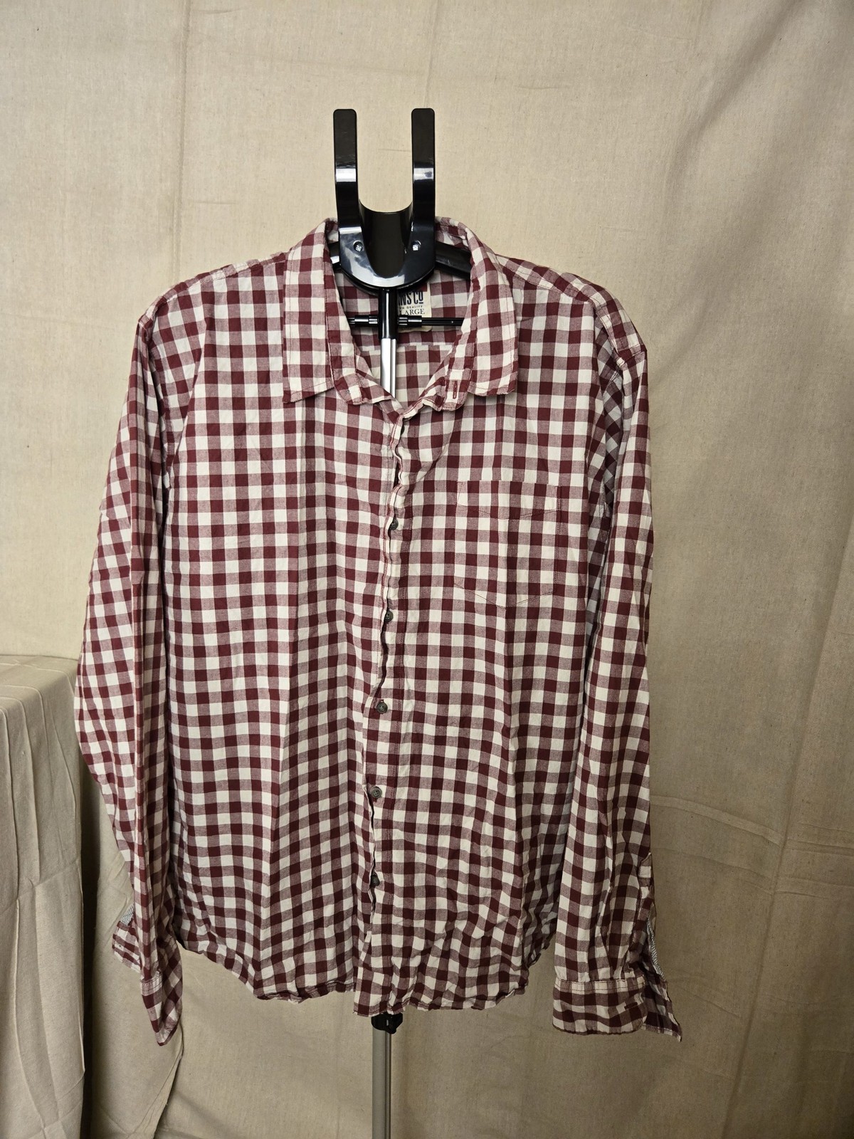 Wrangler Jeans Co Plaid Button-Down Shirt Men's 3XL Burgundy White