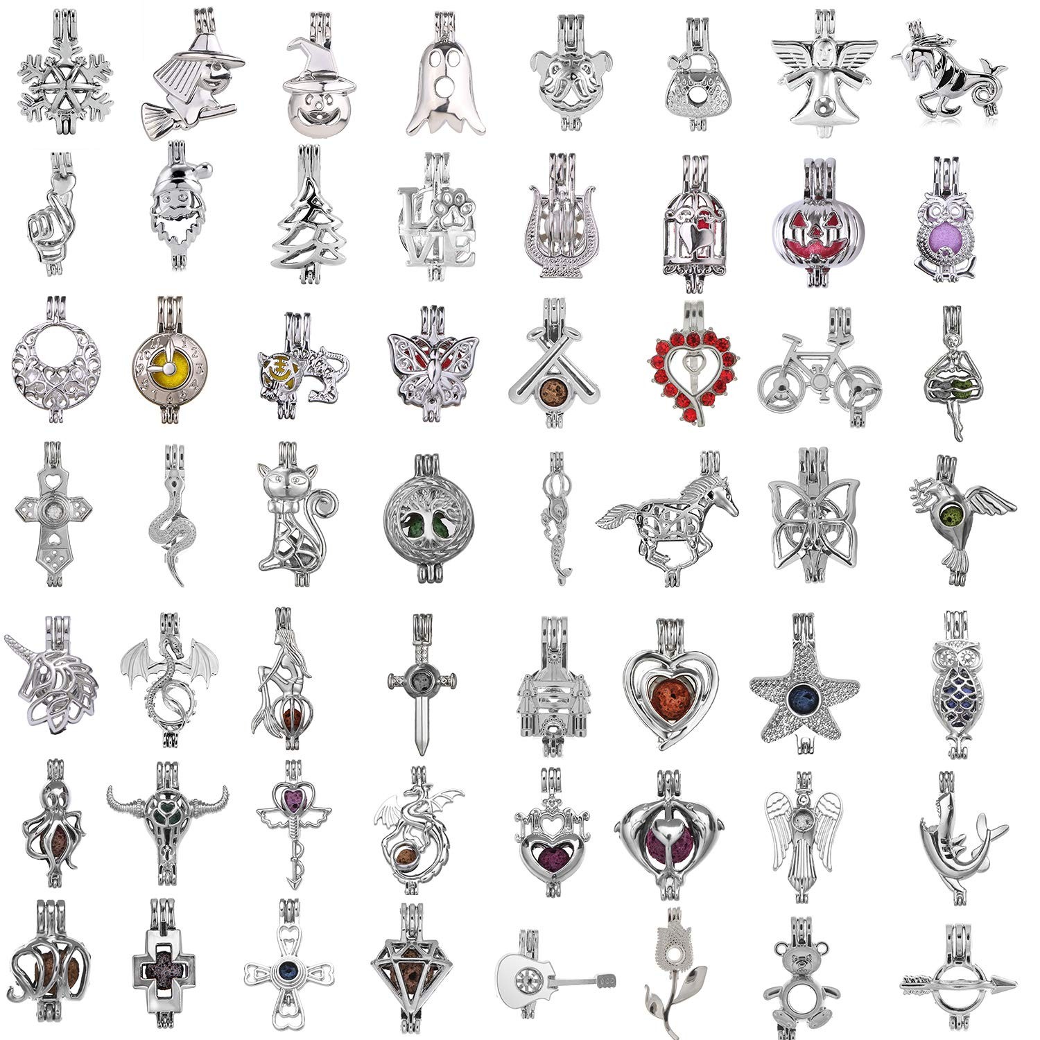 50Pcs Mixed Pearl Bead Cage Pendants Jewelry Making Essentia