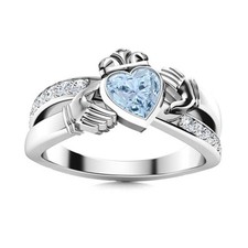 Aquamarine Stone 925 Silver Anniversary Solitaire with Accents Prong Ring