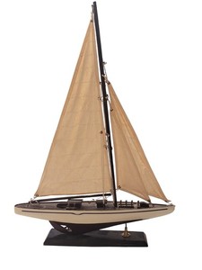 Collectible Sailboat Model & Stand, cloth Sails, 15" x 21" Display wood/ brass