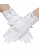 Women  s White Satin Tea Party Gloves w/ Gold  Pearl Accent       