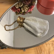 Whiting Davis Vintage Mesh Beggar s Bag White Enamel Drawstring Evening Purse