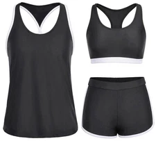 Yonique 3 Piece Athletic Tankini Swimsuits for Women with Shorts Swim Tank Tops