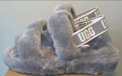 Ugg Oh Yeah Slippers Women s Size 8 Seal Gray Sheepskin Fuzzy Sandals New In Box