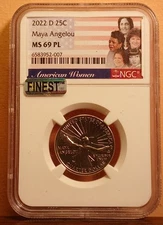 2022 D MAYA ANGELOU 25c  ("AMERICAN FLAG-WOMEN PORTRAIT") NGC MS-69 PL (POP.2/0)