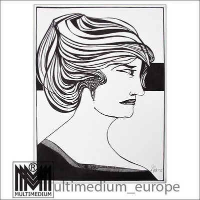 Original Ink Drawing - Gisela Geser - Title - The Lady with the Splendor Earring