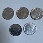 Lot of 5 Mercury (Winged Liberty Head) 1 gram Silver Rounds