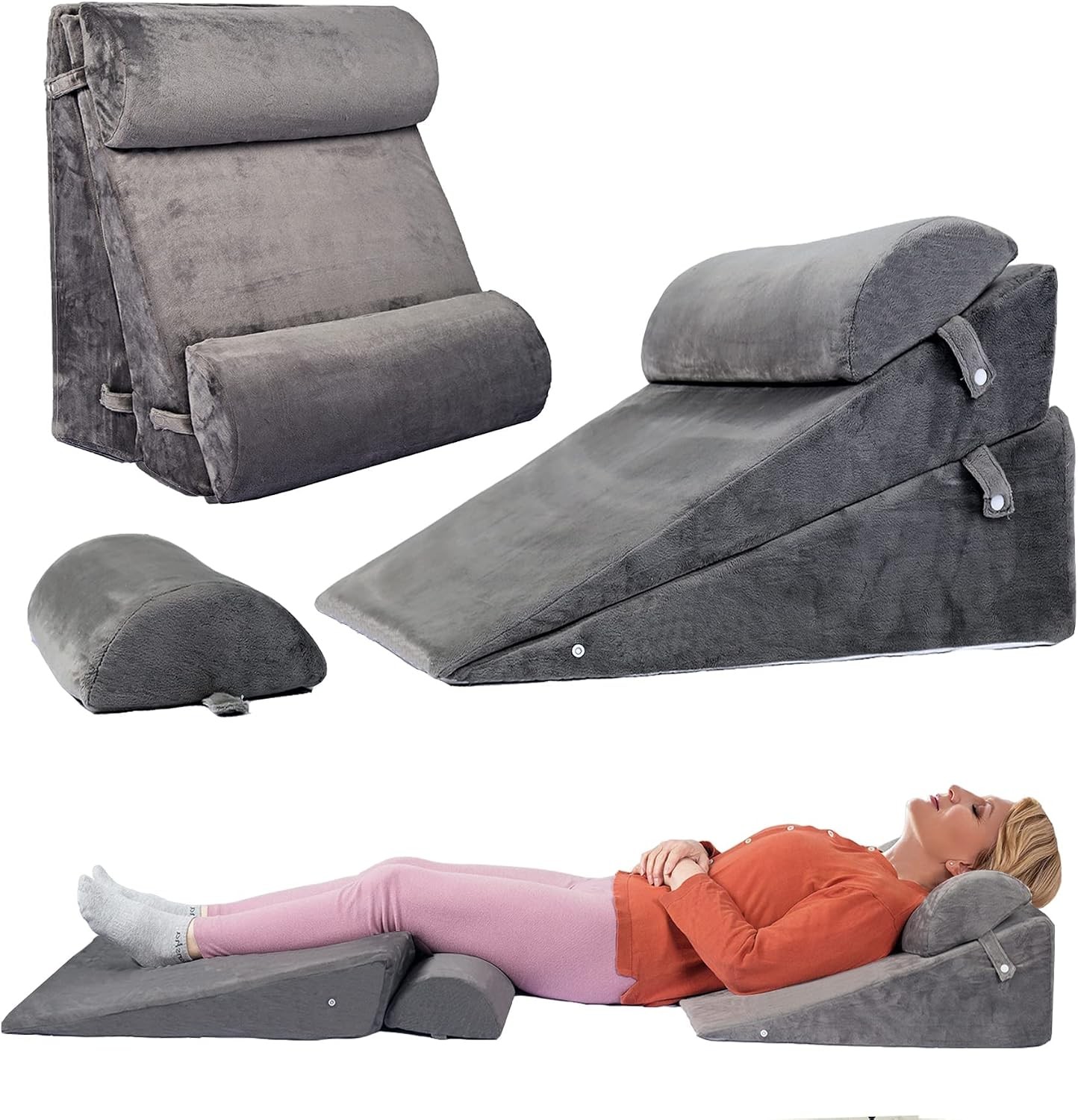 4PCS Adjustable Memory Foam Bed Wedge Pillow Set for Post Surgery Recovery