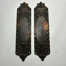 Pair Russell Erwin Verocchio Door Push Plates bronze brass Victorian Art Nouvea