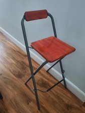 Folding Bar Stool 64cm – Wooden Seat & Backrest with Grey Metal Frame