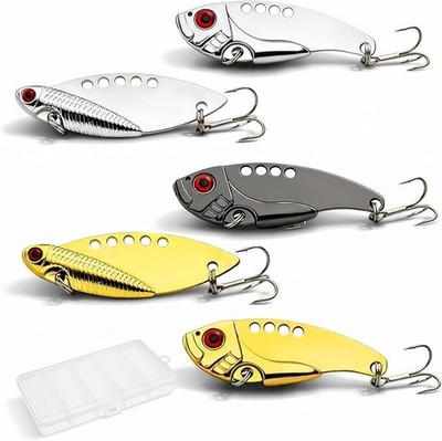 5PCS Fishing Lures, Metal VIB Hard Blade Baits, Spinner Spoon Metal Fishi