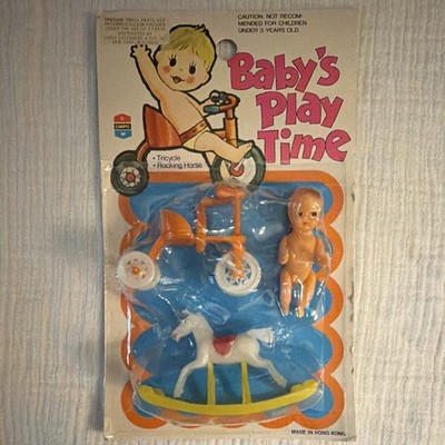 CMPC Baby's Play Time Vintage 3pc Doll Playset 3in Girl Tricycle Rocking Horse