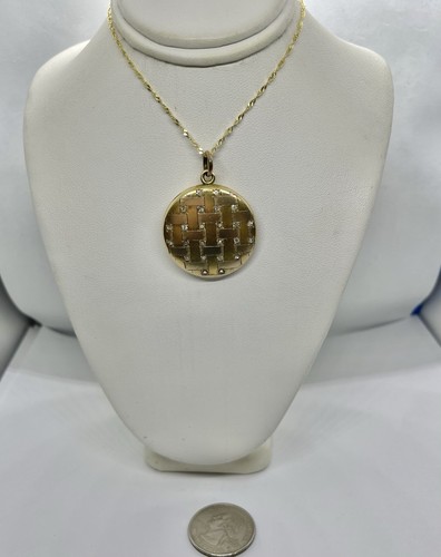 Art Nouveau Rolled Gold Basketweave Locket Paste Rhinestones Pendant Necklace - 第 2/14 張圖片