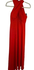 vintage handmade long sleeveless holiday maxi dress red cross zipper back 7 READ