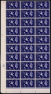 GB KGVI 1946 VICTORY 3d SG 492 CYL 2 NO DOT PERF 6 SHEET x120 MNH VARIETIES