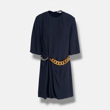 Stella McCartney Blue Falabella Chain Gathered Mini Dress Size 38