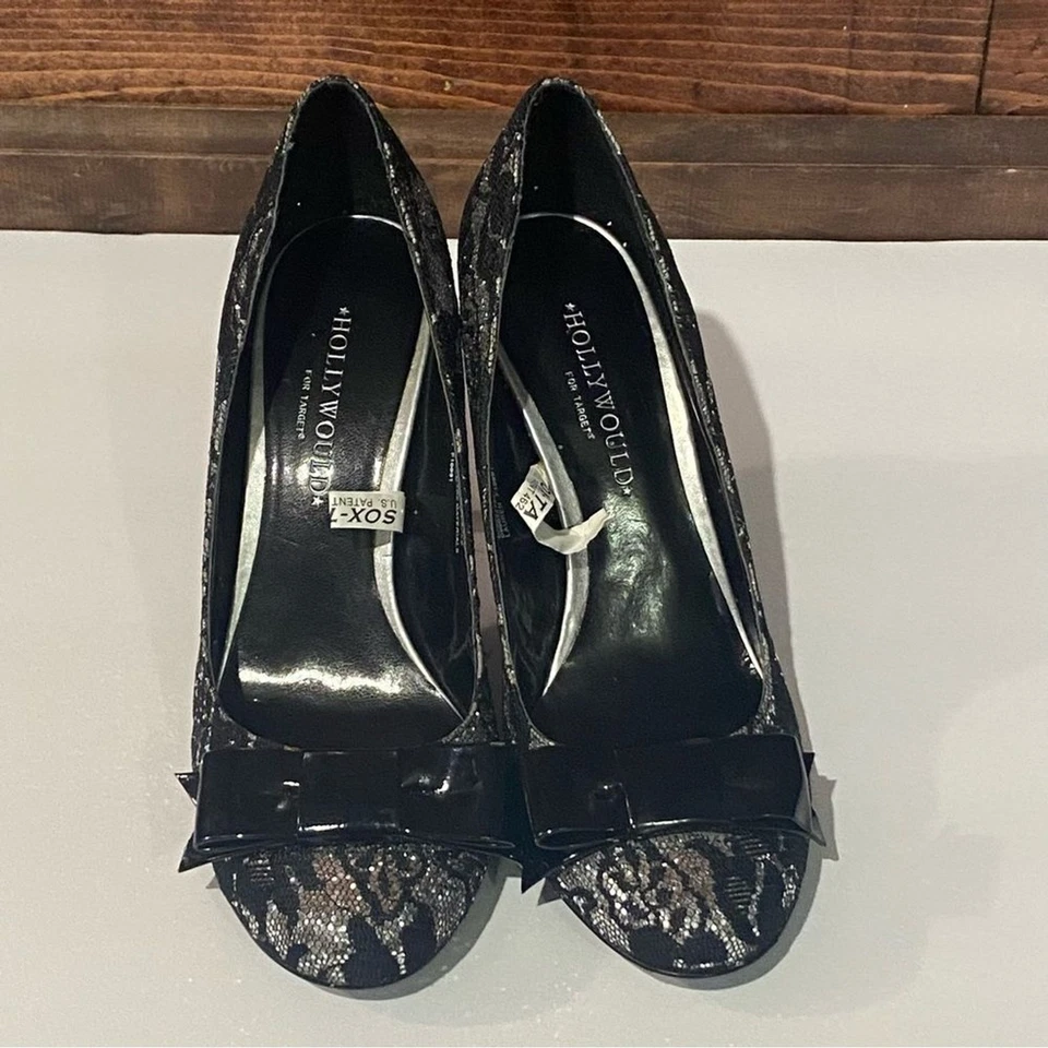 Hollywould para Target Lauren Tacones Negro Plata Encaje 4" Tacón Para Mujer Talla 6.5 Foto 2 de 4