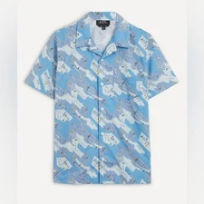A.P.C. Men's Chemisette Lloyd Liberty Print Camp Shirt Blue Multi Size M