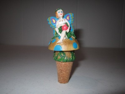 Collectible Ornate Wine Etc Bottle Stopper Fairy Sitting On Mushroom Top NEW!