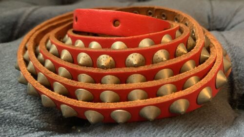 Vintage 80's Red Leather 1-Row Studded Belt Punk Rocker 36" - 39" - Picture 1 of 4