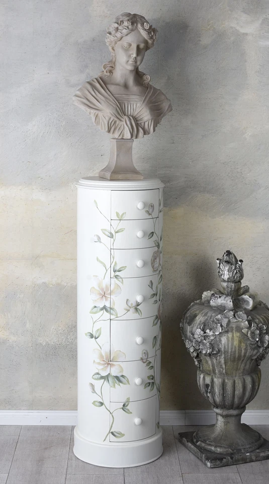 Vintage Kommode TROMMEL KOMMODE SÄULE ROSENMALEREI Wäschekommode Landhausstil - Bild 4 von 4